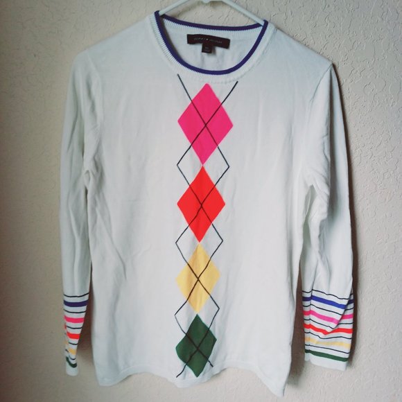 Tommy Hilfiger pull-over sweater. White with various colors and design. Women's - Picture 2 of 7